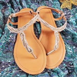 Maurices Beaded Silver Strap Brown Sandals Size 8